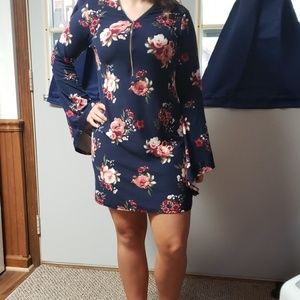 A blue and pink flower zip up dress